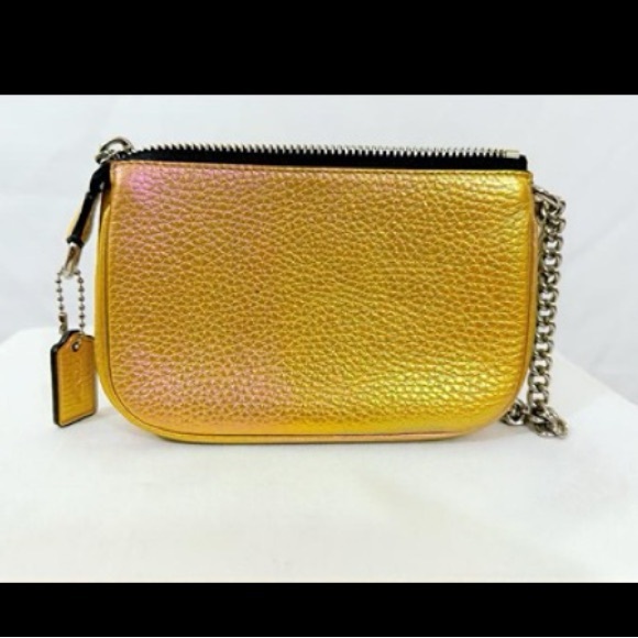 Coach IridescentBAG pink gold green peach purse leather hologram oil slick